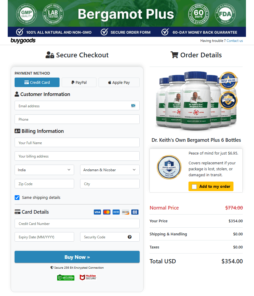 Bergamot Plus Order Page